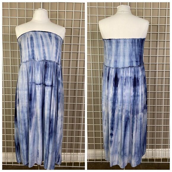 Honey belle Blue Tie Dye Layered Tulip Style Loungewear Cover-Up Dress/Skirt - Picture 1 of 5